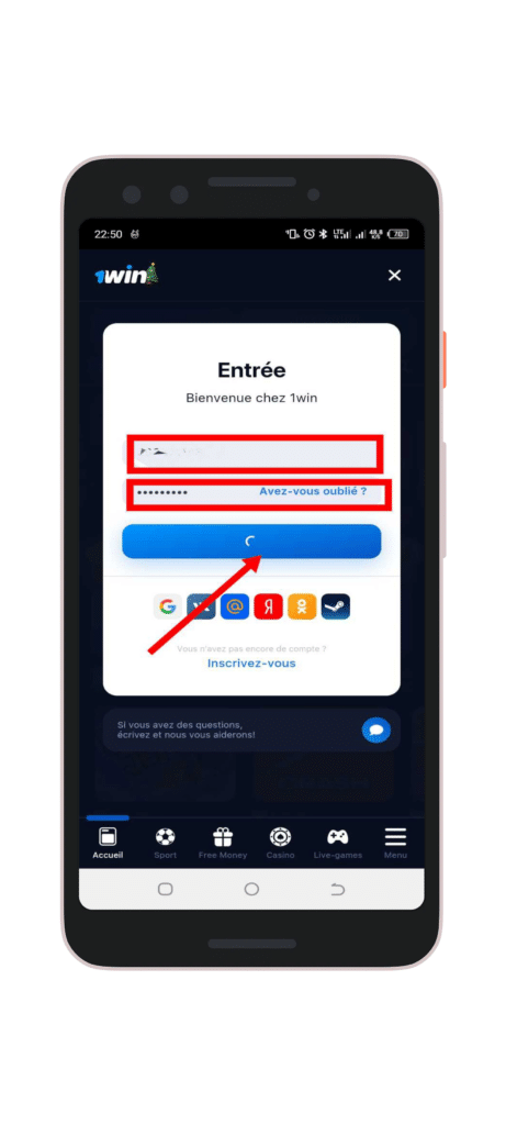 Remplissez vos identifiants et cliquez sur "Entrer"