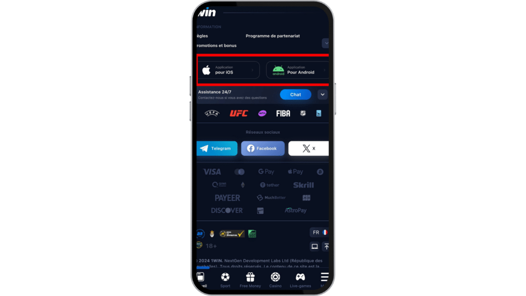 ici lancez le téléchargement de 1win Sénégal APK