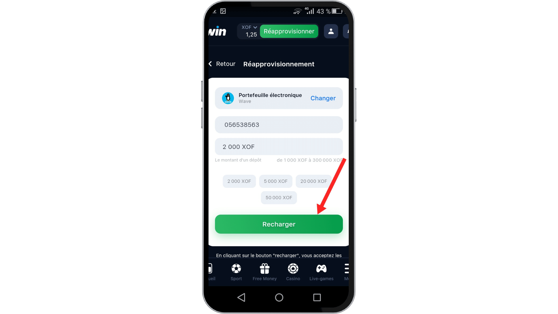 recharger votre compte 1win