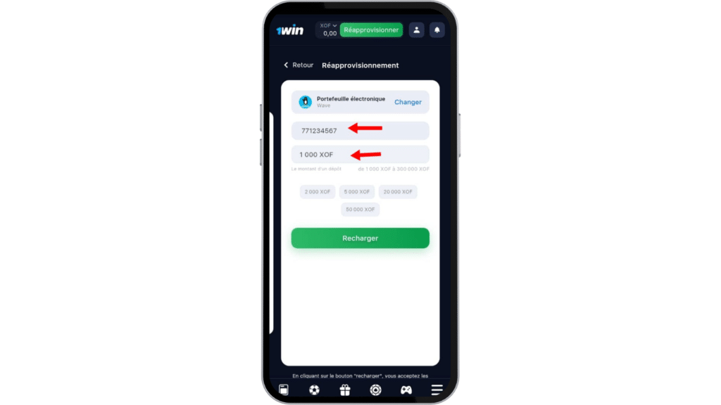 Dépôt avec 1win Sénégal Wave