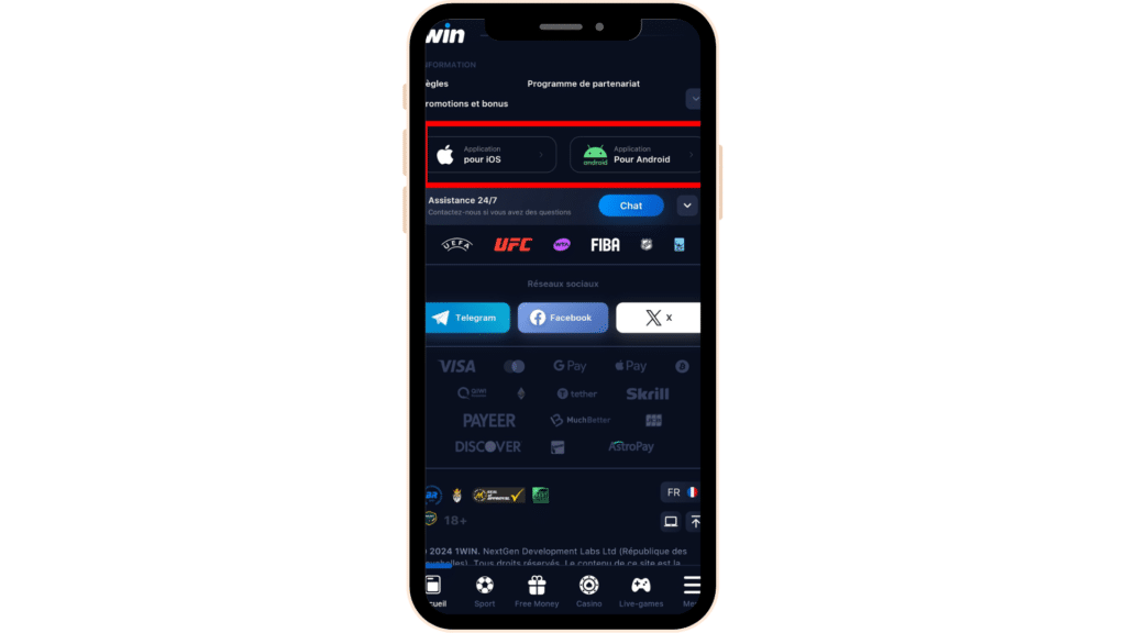 Télécharger 1win apk Sénégal sur Android