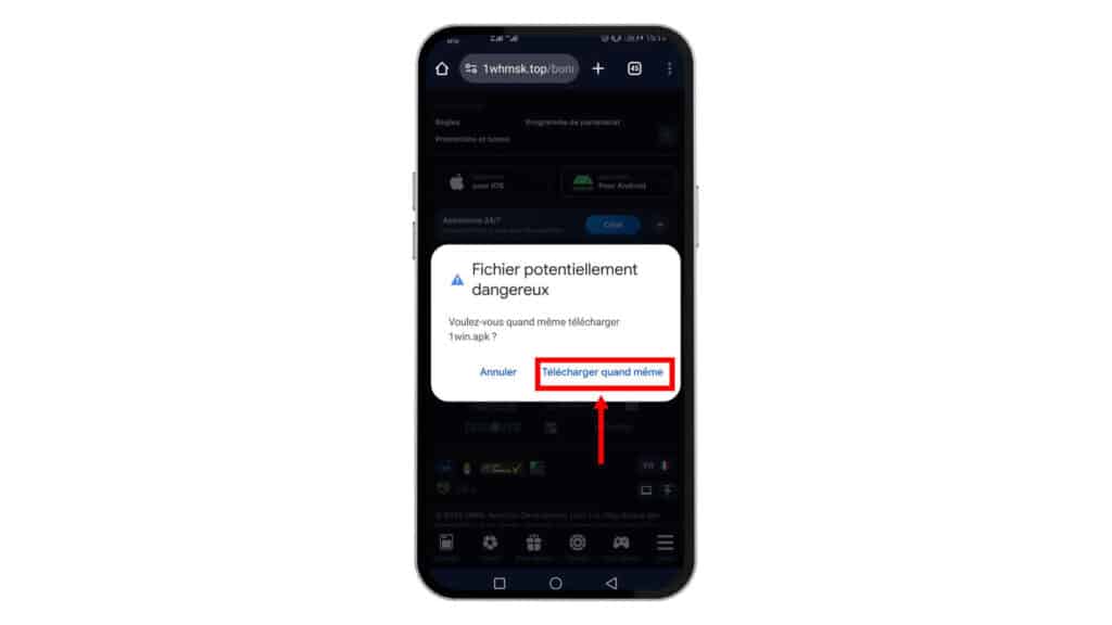 ici Autoriser les téléchargements de sources inconnues