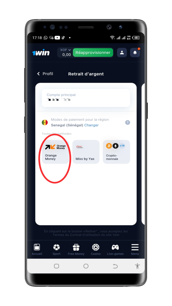 ici Choisir la méthode 1win orange money Sénégal
