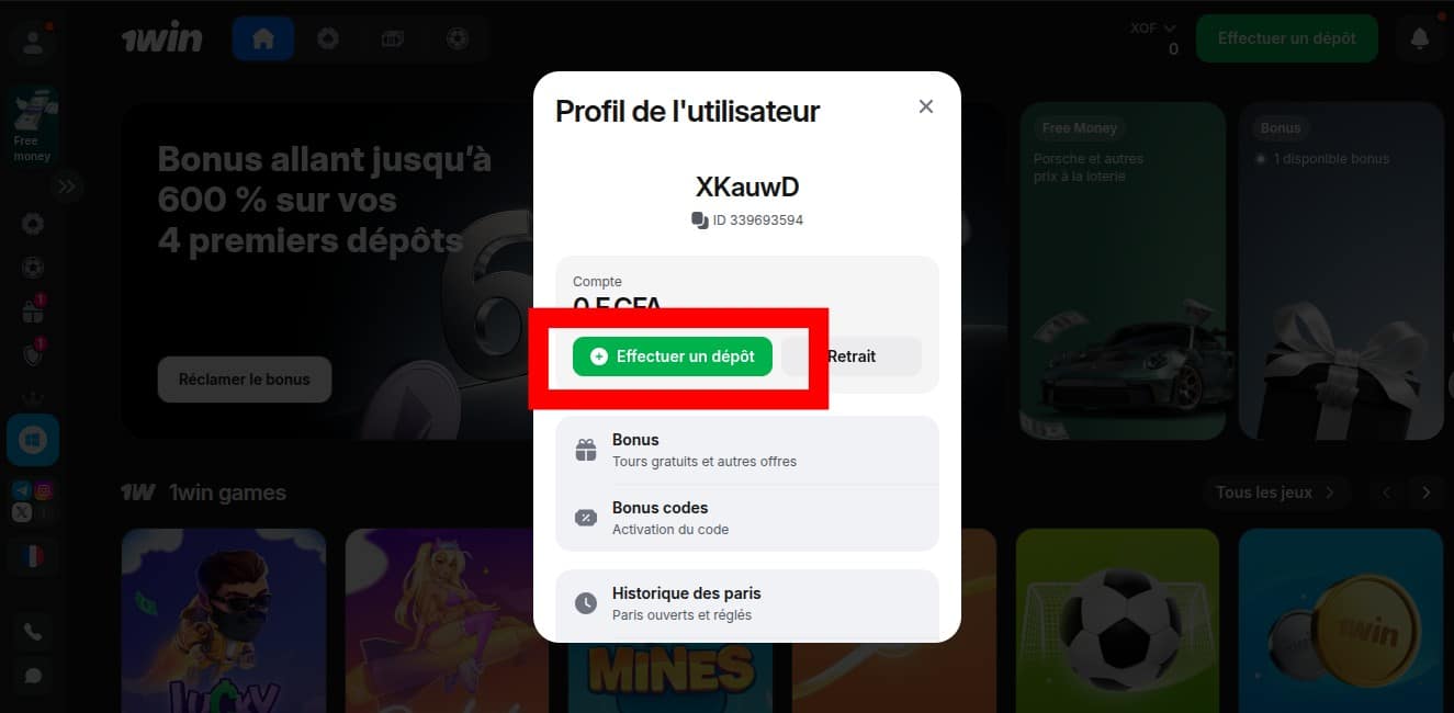 Cliquez sur le bouton Effectuez un dépôt