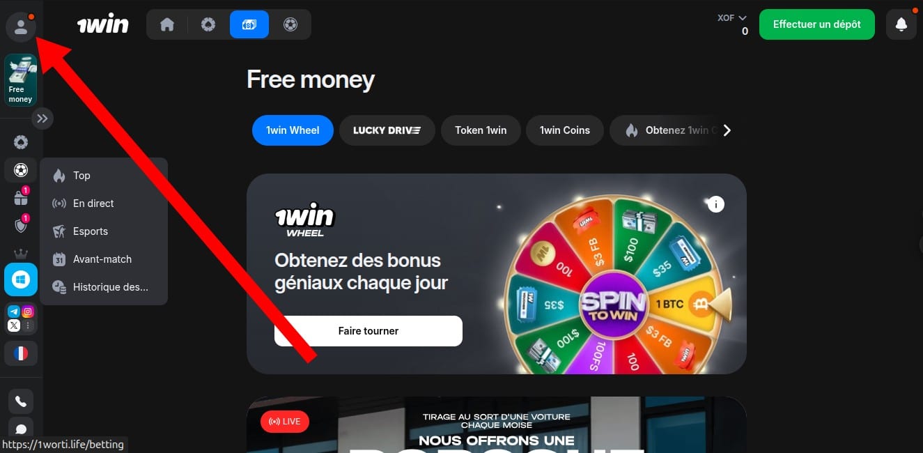 cliquez sur le bouton profil