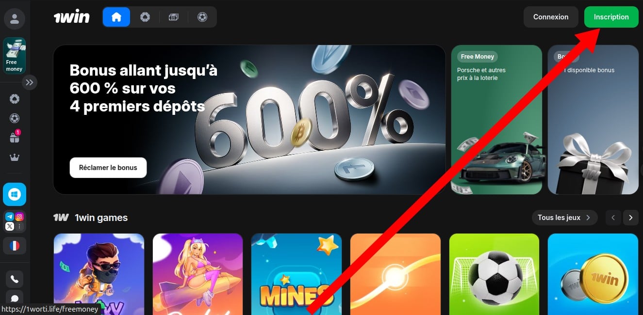 cliquez sur le bouton Inscription 1win sénégal