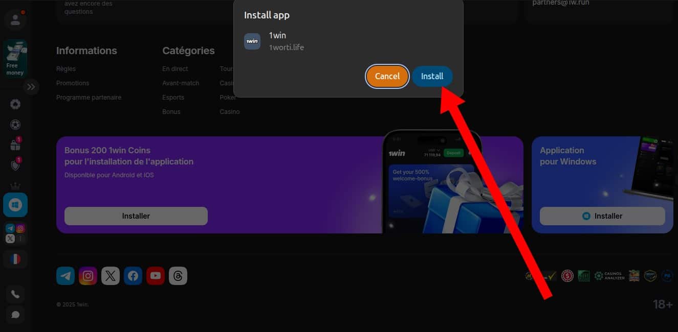 Installer 1win sur PC